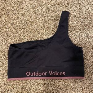 Outdoor Voices Black and Pink One-Shoulder Sports Bra